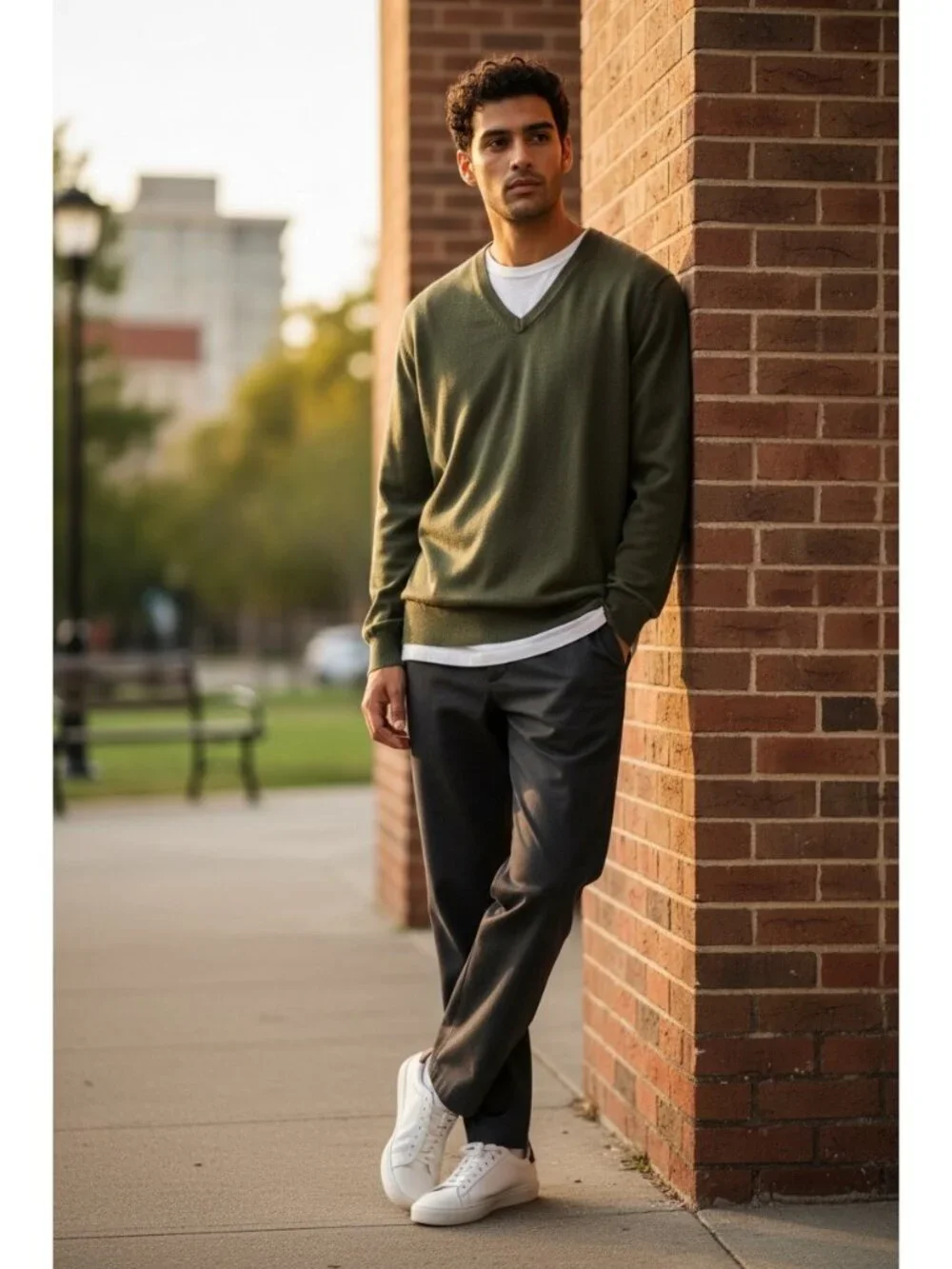 L.L. Bean Mens Vintage V Neck Sweater Green Size L Y2K Cashmere Blend Preppy